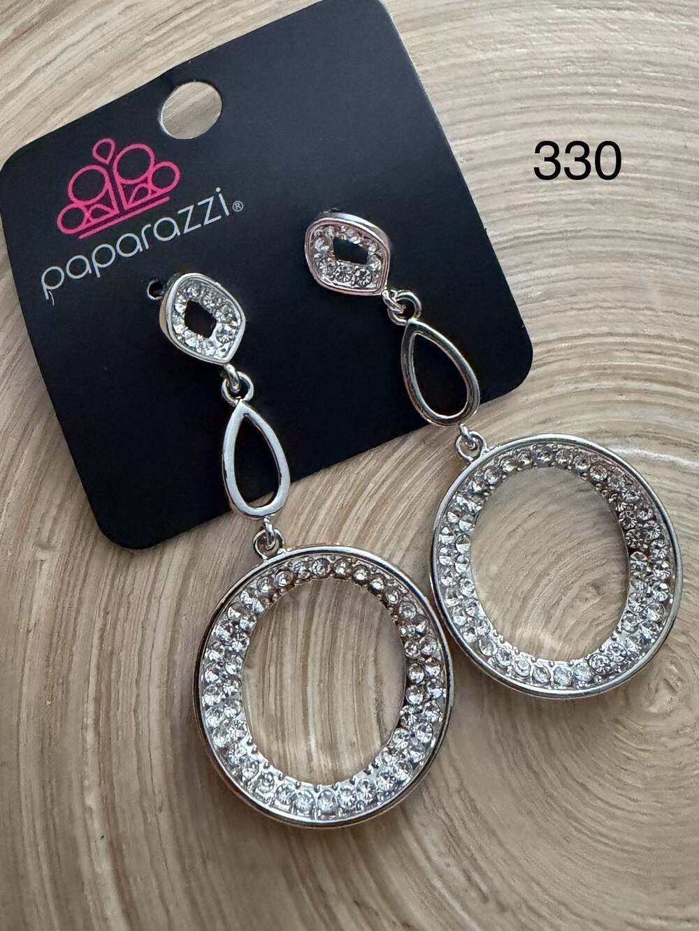 Paparazzi Silver Tone Rhinestone Teardrop and Circle Dangle Earrings